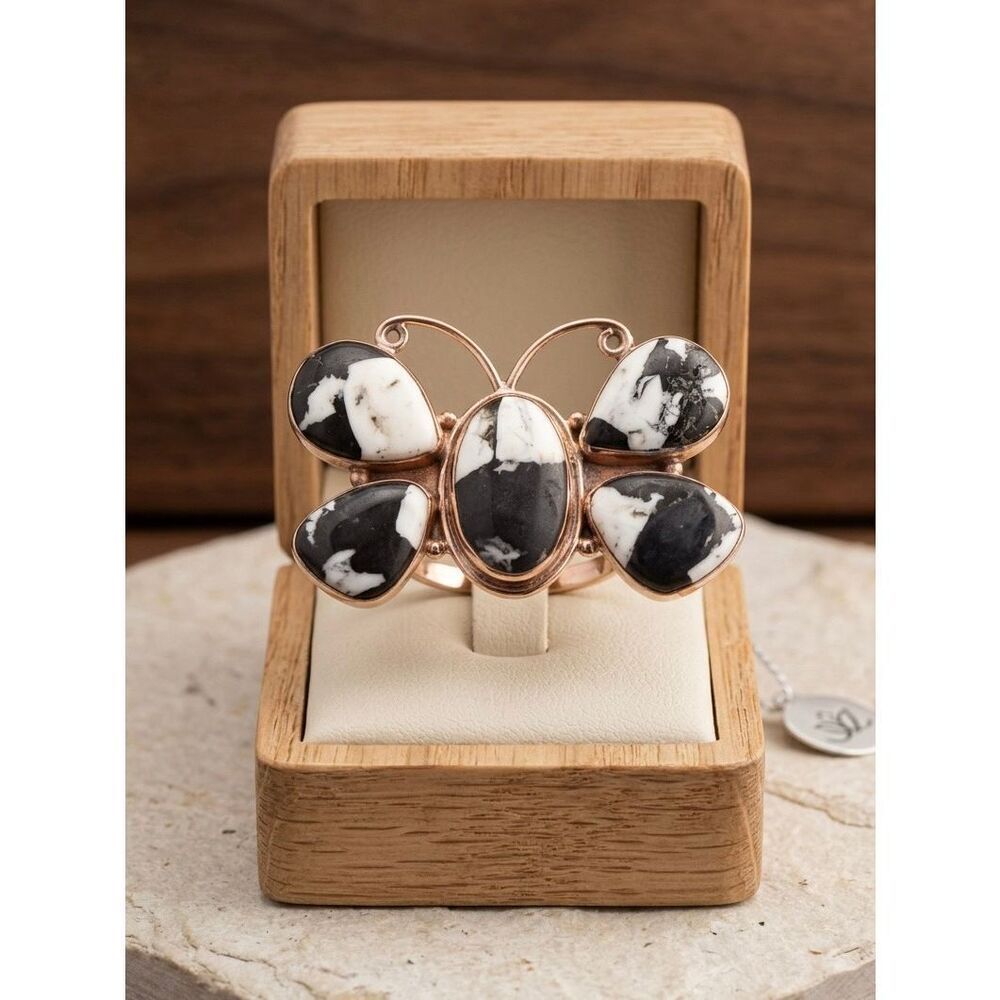 Stunning Sterling Silver White Buffalo Turquoise Butterfly Statement Ring New